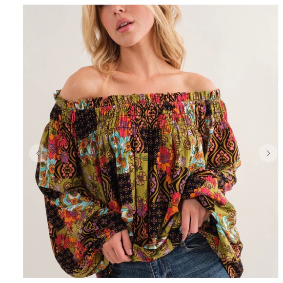 22 Boho Floral Print Off or On The Shoulder Top - Picture 3 of 5